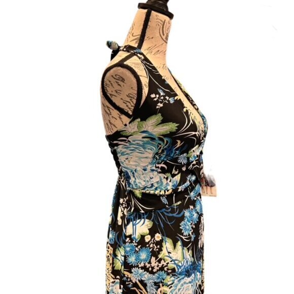 Tropical Tie Halter Mini Dress Blues Whites Backless Med / Lar NWT Stretch Beach - Picture 6 of 14